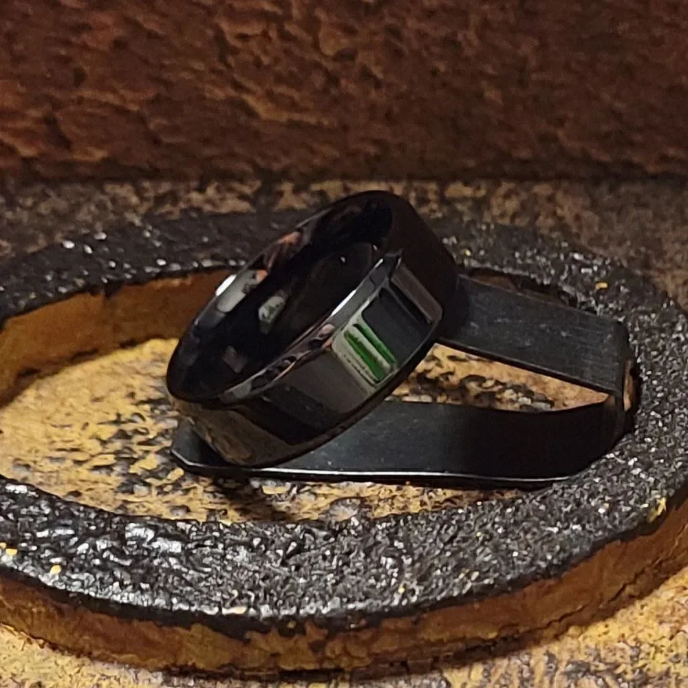 Men's Black Wedding Ring Band - Guys Black Wedding Ring Step Edges